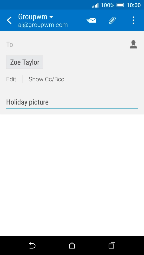 Press the text input field and write the text for your email.