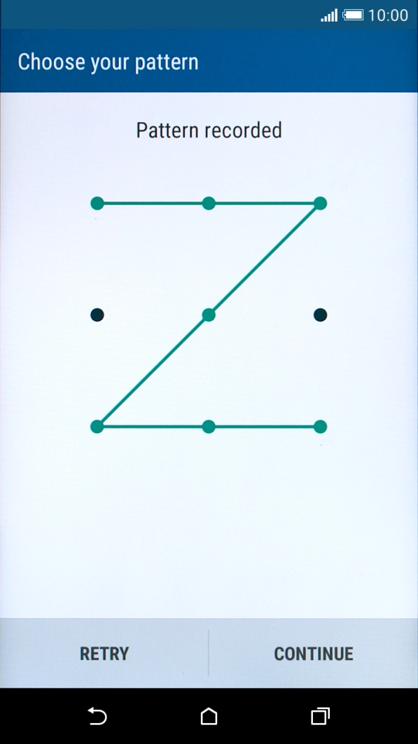 Slide your finger across the screen to connect at least four points and press CONTINUE. Slide your finger across the screen to connect at least four points and press CONTINUE.