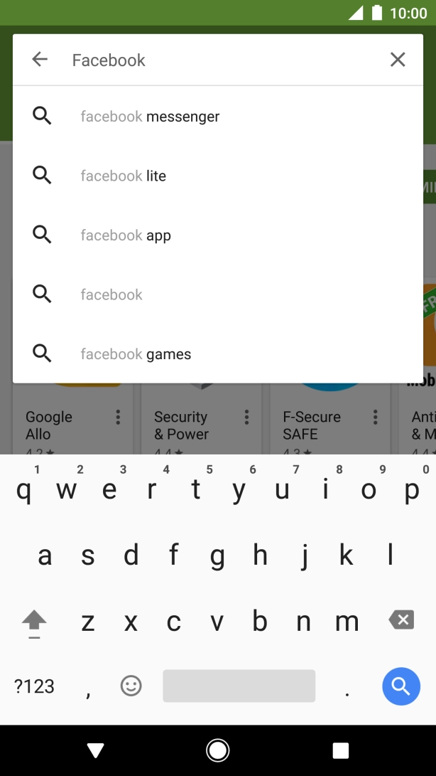 Key in Facebook and press the search icon. Key in Facebook and press the search icon.