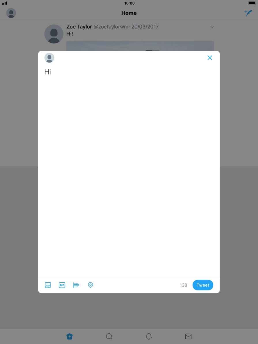 Write the required text and press Tweet. Write the required text and press Tweet.