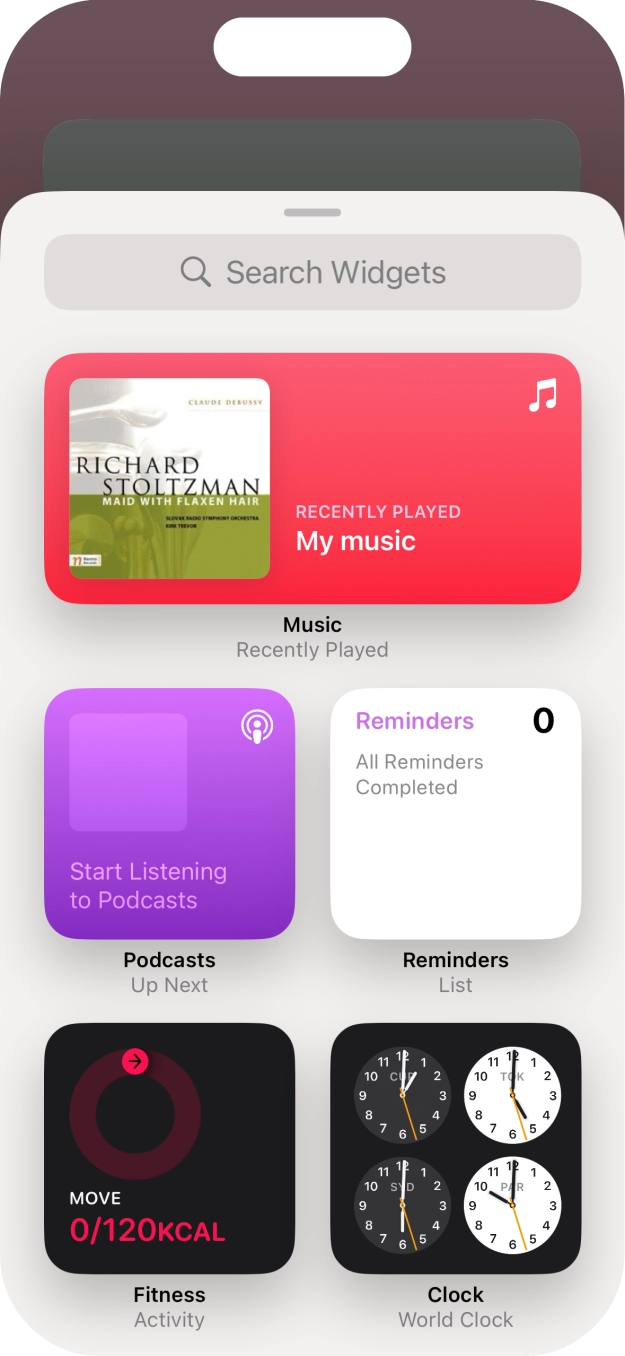 Press the required widget. Press the required widget.