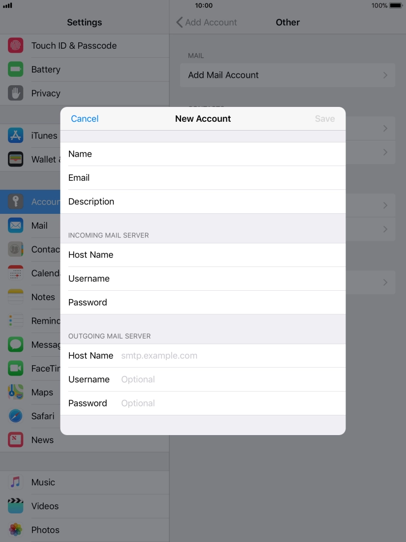 Press Host Name and key in the name of your email provider's outgoing server. Press Host Name and key in the name of your email provider's outgoing server.