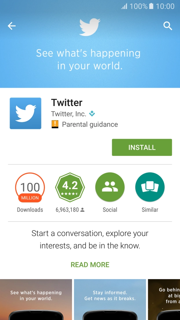Press INSTALL and wait while Twitter is installed. Press INSTALL and wait while Twitter is installed.