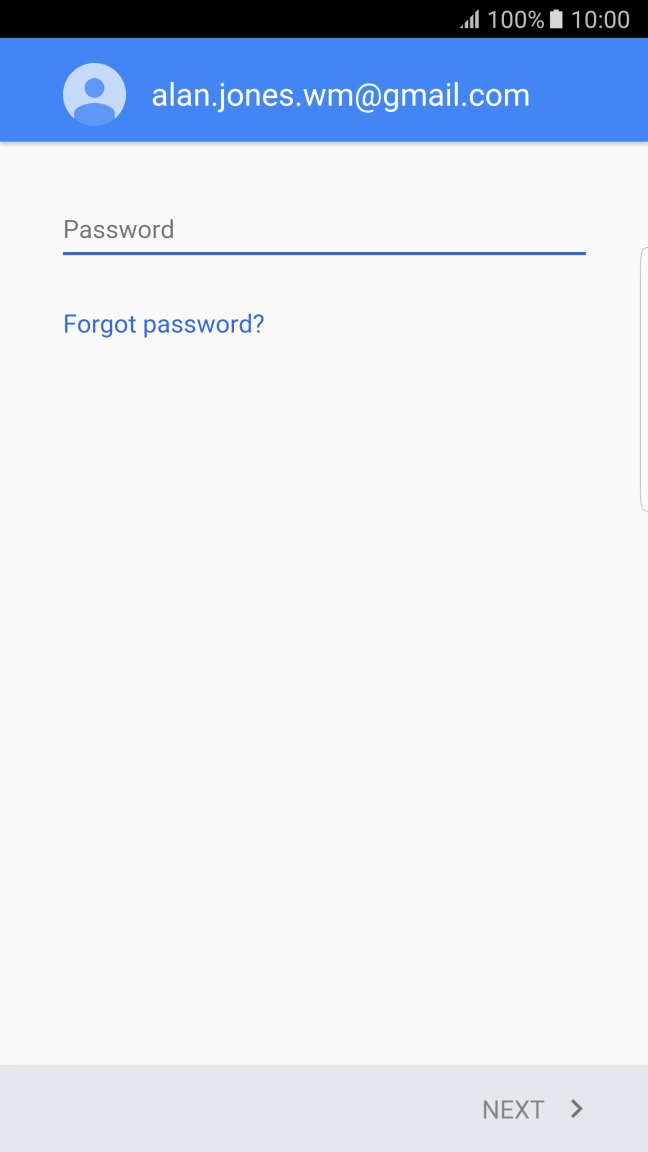 Press the text input field and key in the password for your Google account.