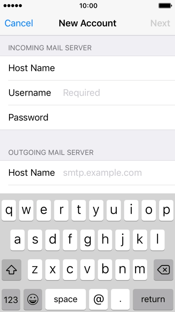 Press Username and key in the username for your email account. Press Username and key in the username for your email account.