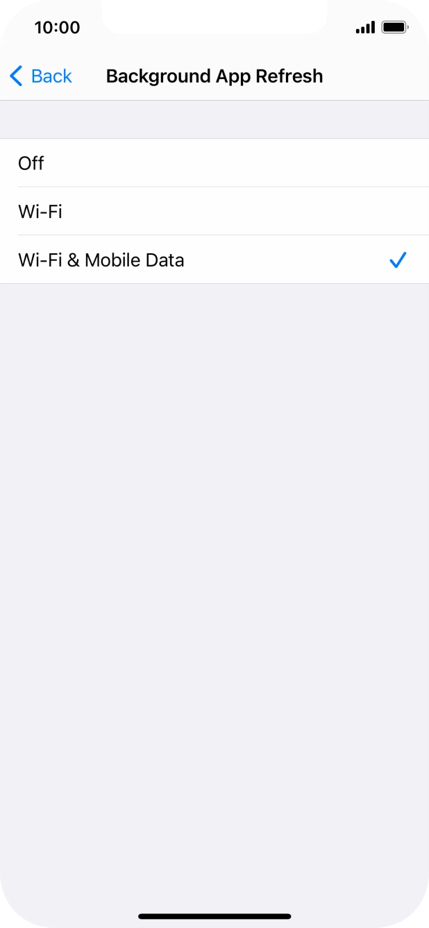 To turn off background refresh of apps, press Off. To turn off background refresh of apps, press Off.