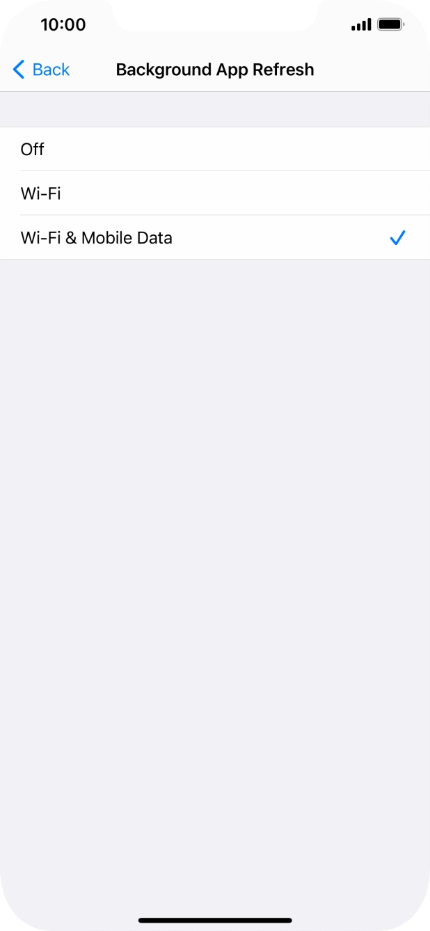 To turn off background refresh of apps, press Off. To turn off background refresh of apps, press Off.