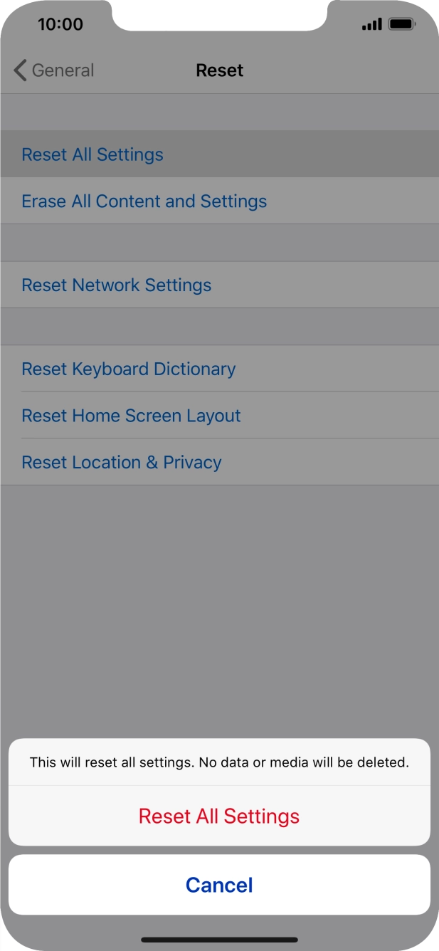 Press Reset All Settings. Press Reset All Settings.