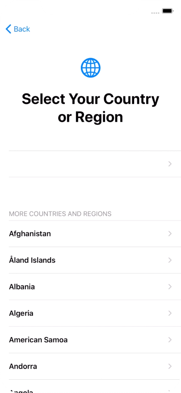 Press the required country or area. Press the required country or area.