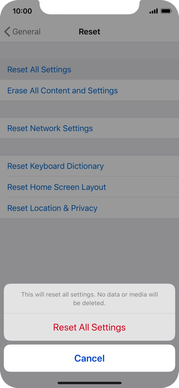 Press Reset All Settings. Press Reset All Settings.