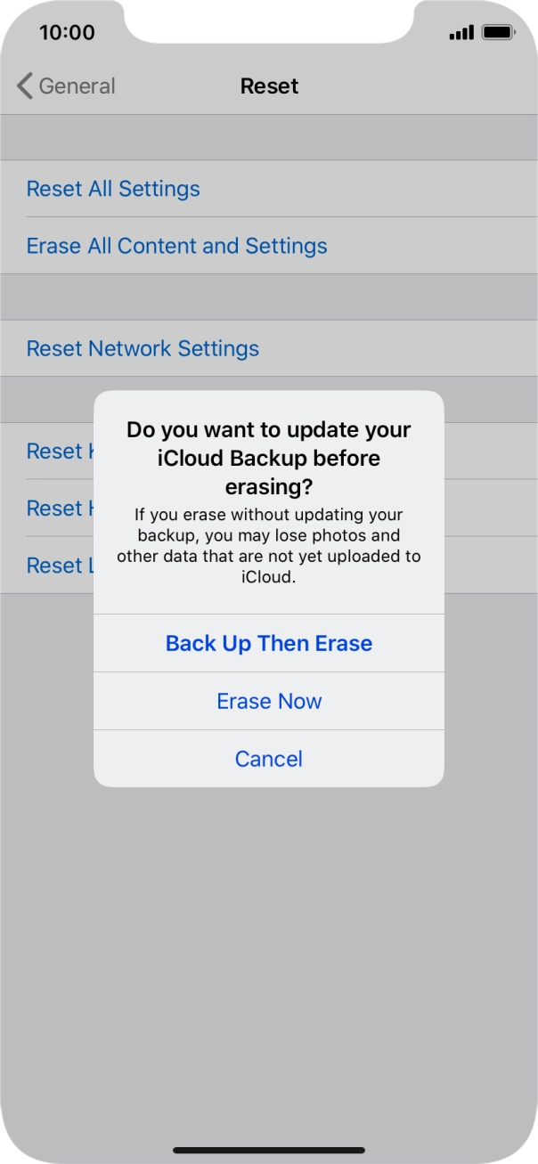 Press the required setting.