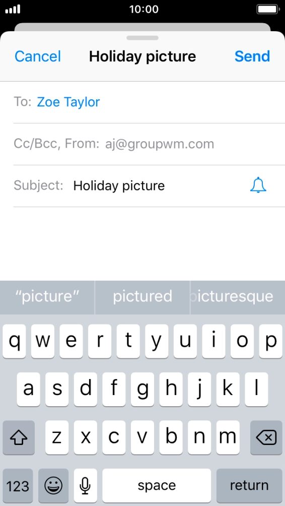 Press the text input field and write the text for your email.