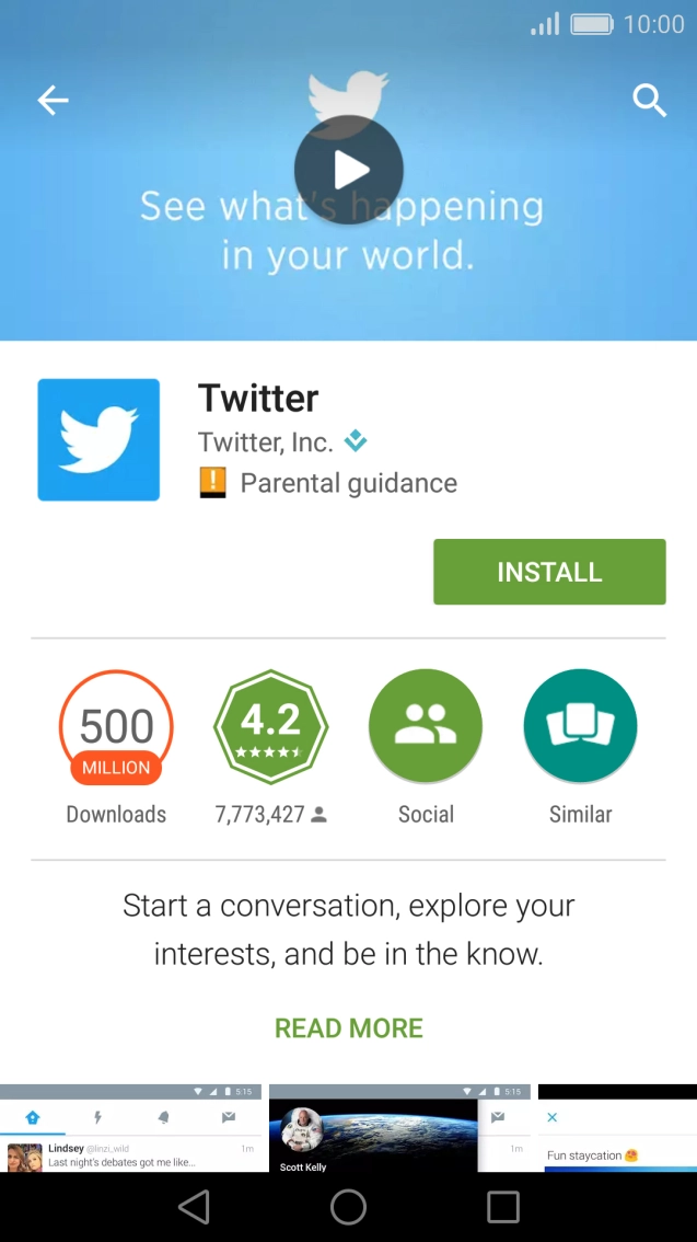 Press INSTALL and wait while Twitter is installed. Press INSTALL and wait while Twitter is installed.