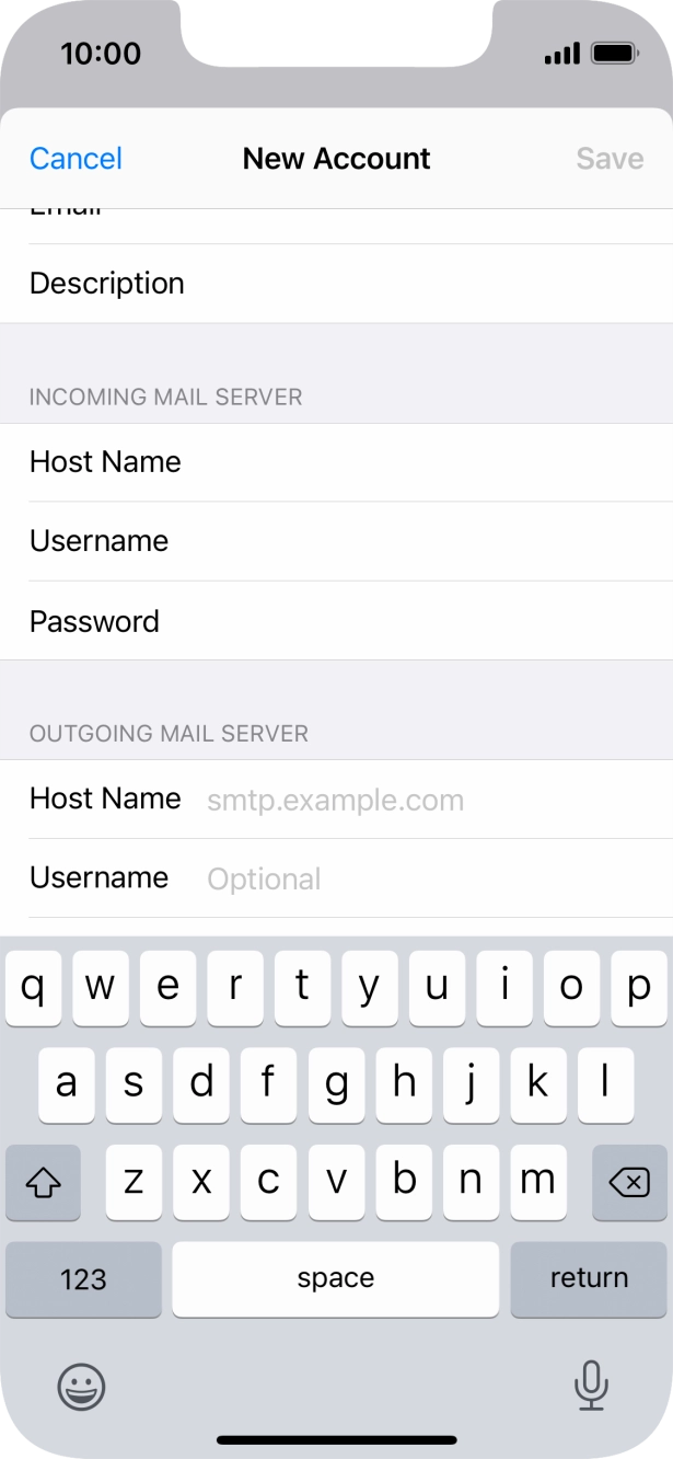 Press Host Name and key in the name of your email provider's outgoing server. Press Host Name and key in the name of your email provider's outgoing server.