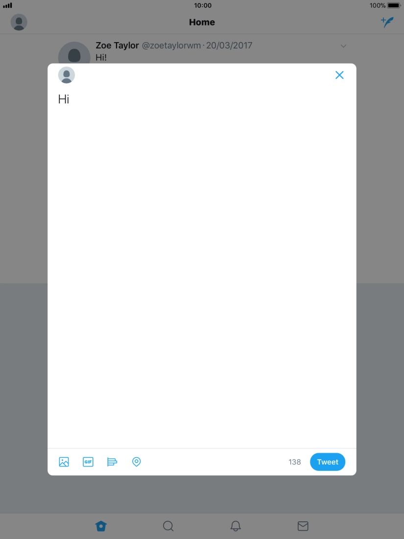 Write the required text and press Tweet. Write the required text and press Tweet.