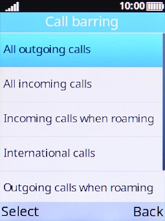 Select the required barring type. Select the required barring type.