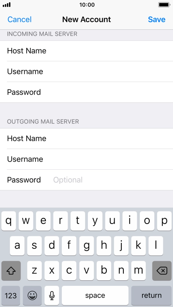 Press Password and key in the password for your email account. Press Password and key in the password for your email account.