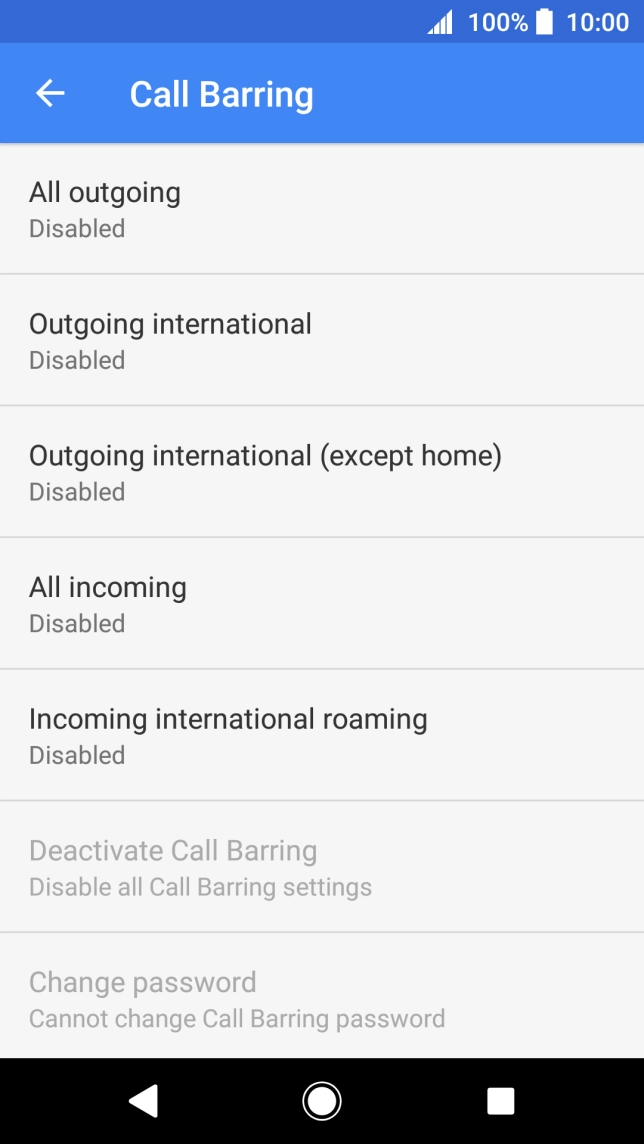 Press the required barring type. Press the required barring type.