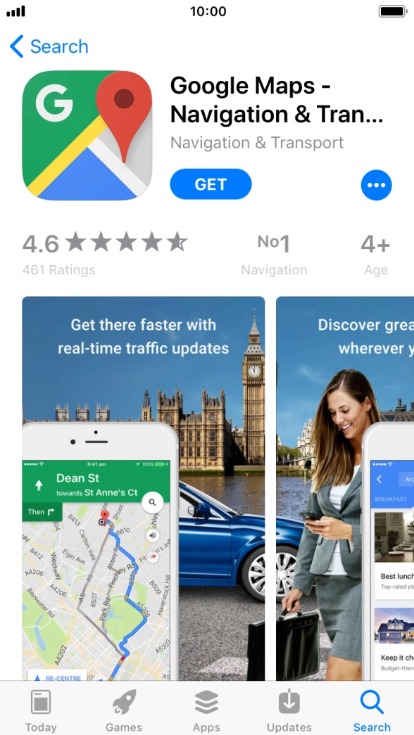 Press GET and follow the instructions on the screen to install Google Maps.