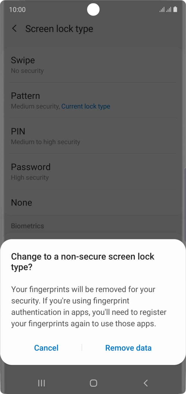 Press Remove data. Press Remove data.