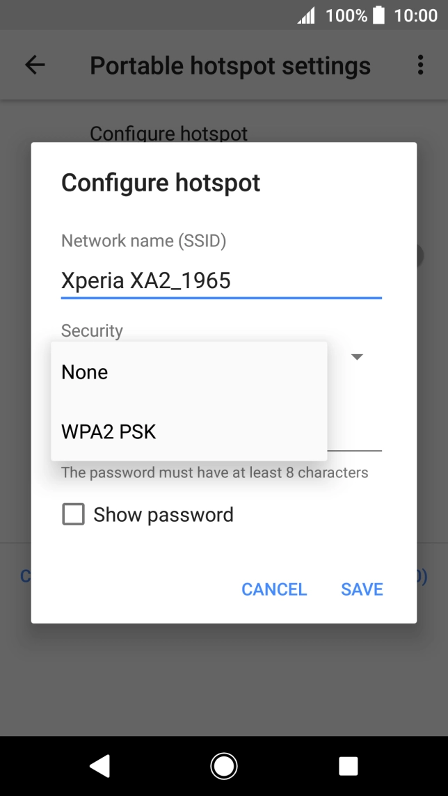 Press WPA2 PSK to password protect your Wi-Fi hotspot. Press WPA2 PSK to password protect your Wi-Fi hotspot.