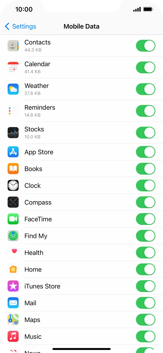 Press the indicators next to the required applications to turn the function on or off. Press the indicators next to the required applications to turn the function on or off.