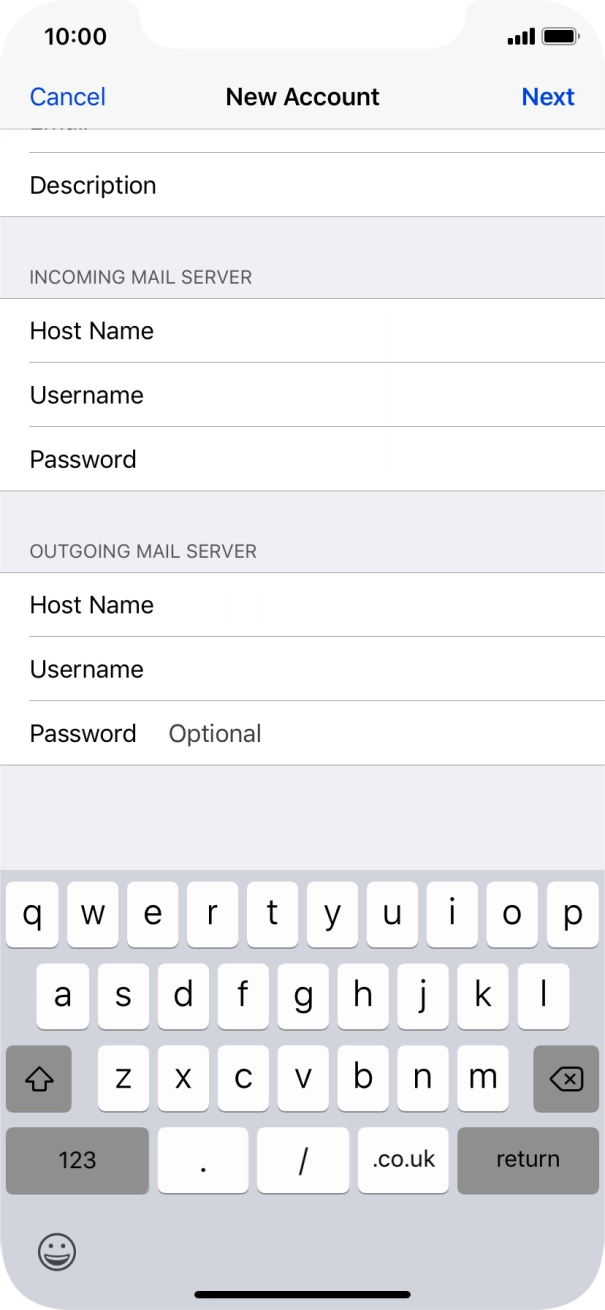 Press Password and key in the password for your email account.