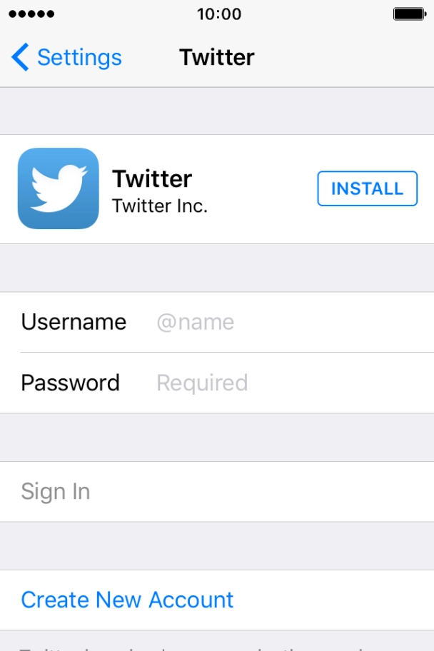 Press INSTALL and wait while Twitter is installed. Press INSTALL and wait while Twitter is installed.