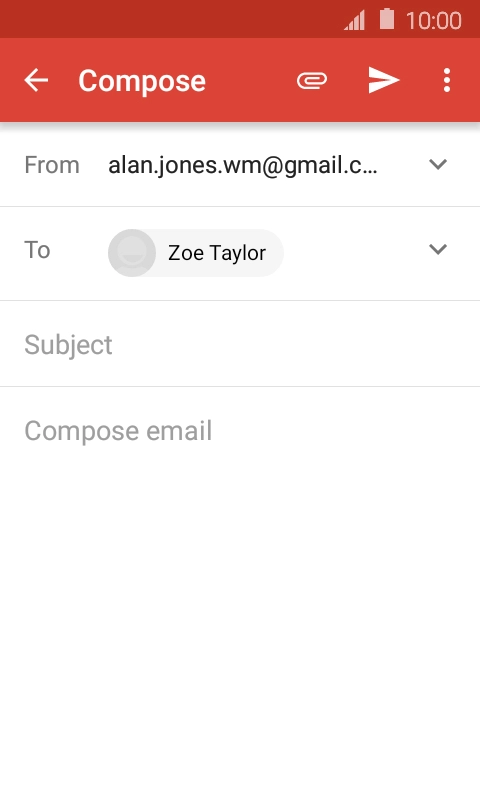 Press Subject and key in a subject for the email.