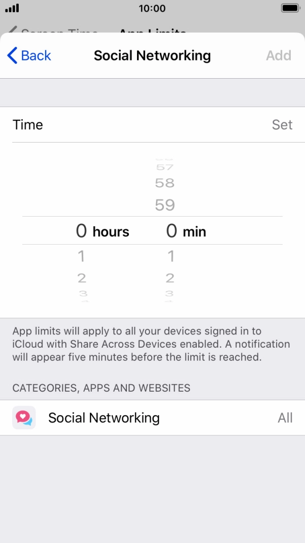 Set the required time limit for use of the selected category.