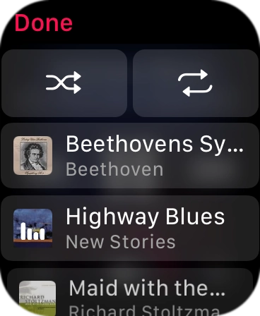 Press the shuffle icon to turn the function on or off. Press the shuffle icon to turn the function on or off.