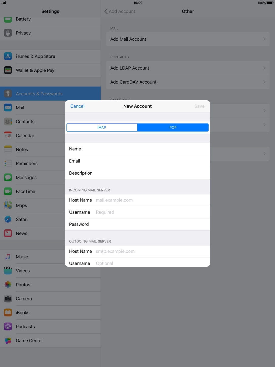 Press Host Name and key in the name of your email provider's incoming server. Press Host Name and key in the name of your email provider's incoming server.