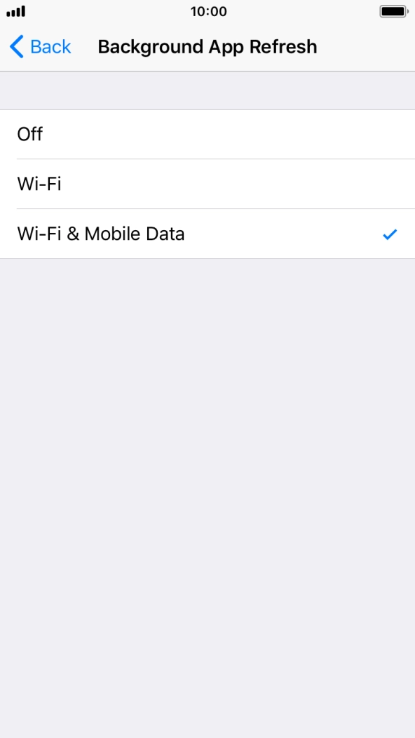 To turn off background refresh of apps, press Off. To turn off background refresh of apps, press Off.