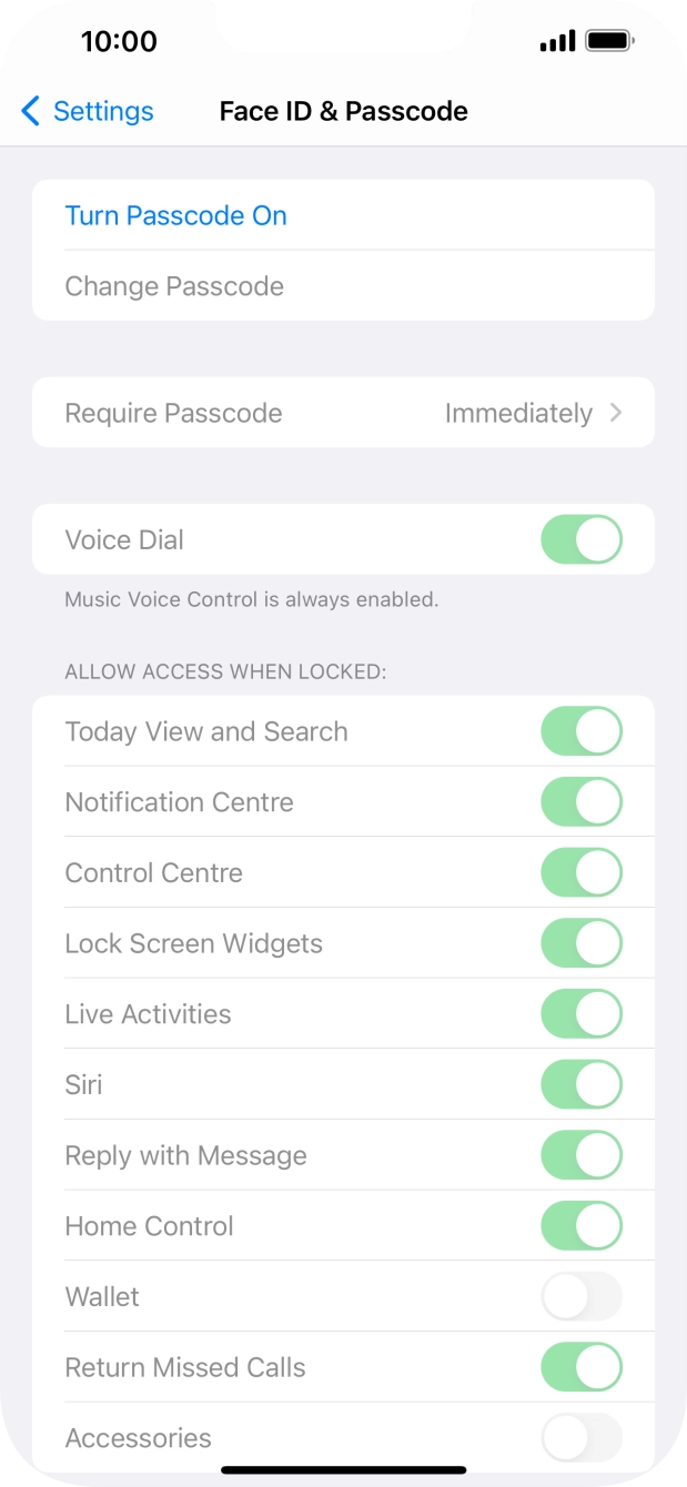 Press Turn Passcode On and key in a phone lock code of your own choice twice.