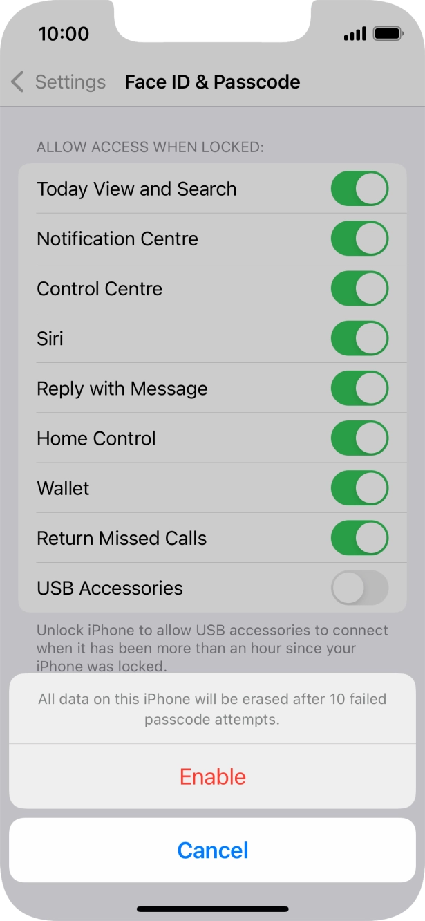 If you turn on the function, press Enable. If you turn on the function, press Enable.