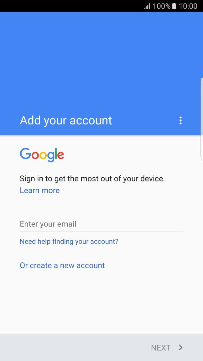 If you don't have a Google account, press Or create a new account and follow the instructions on the screen to create an account.