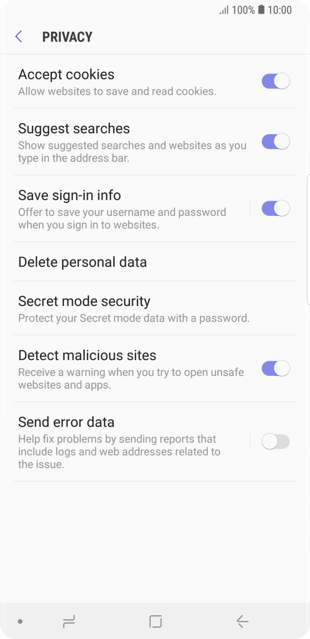 Press Delete personal data. Press Delete personal data.