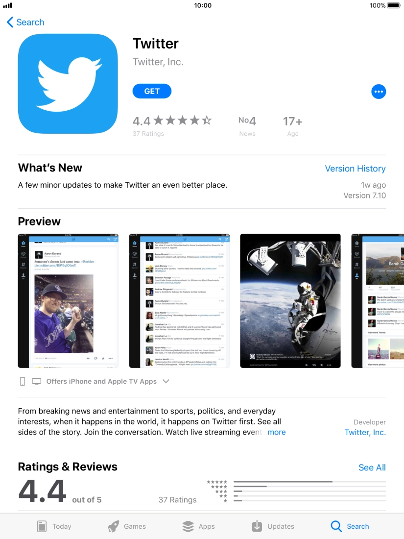 Press GET and follow the instructions on the screen to install Twitter. Press GET and follow the instructions on the screen to install Twitter.