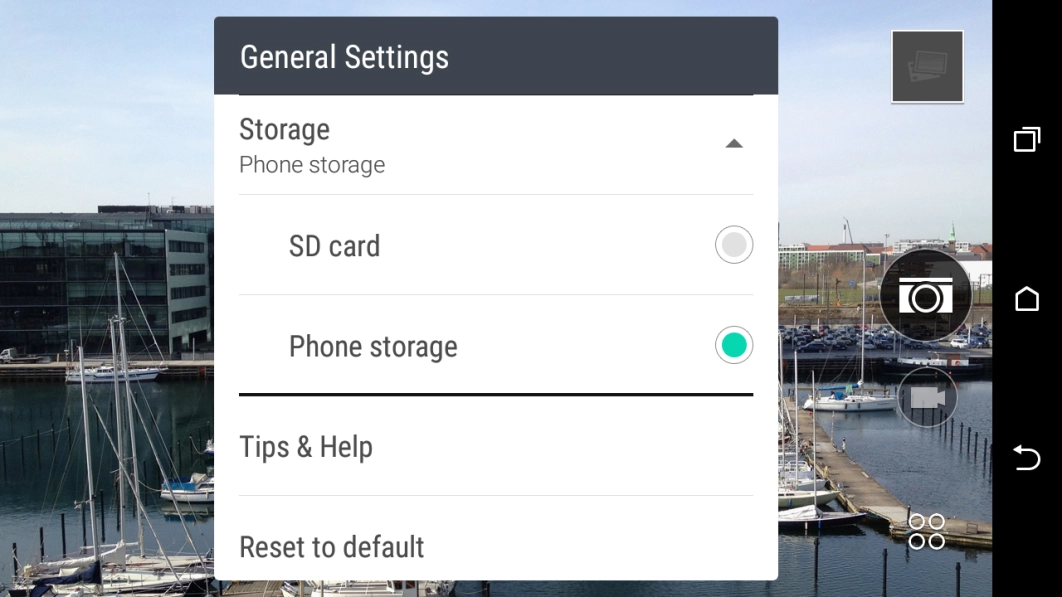 Press Phone storage to save your pictures in the phone memory.