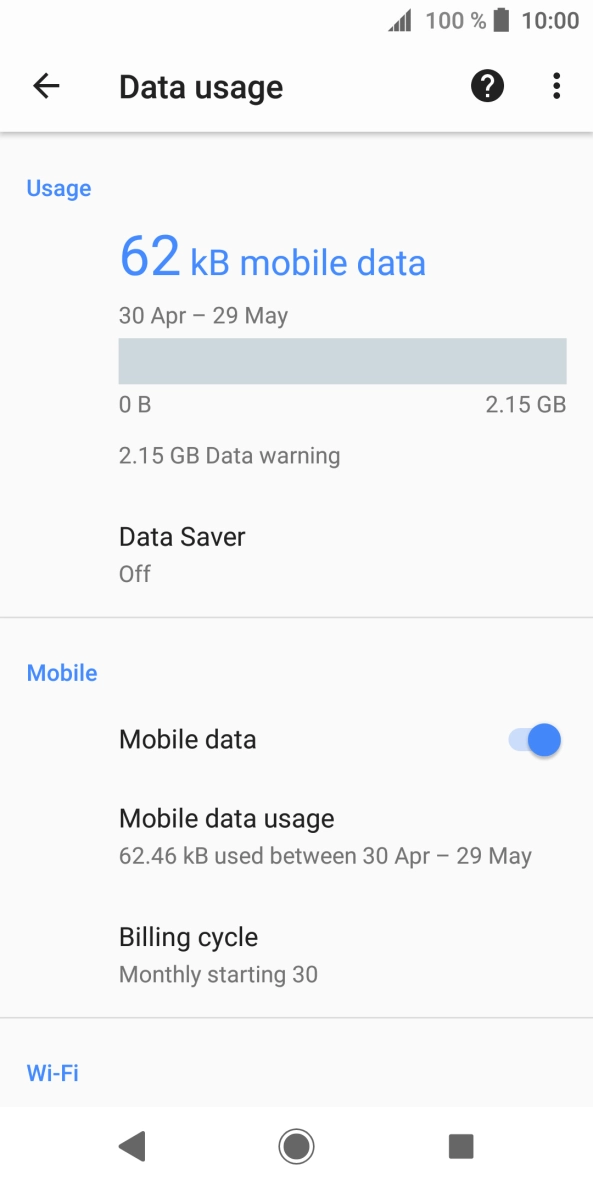 The total data usage is displayed. The total data usage is displayed.