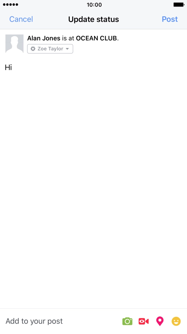 Write the required text and press Post. Write the required text and press Post.