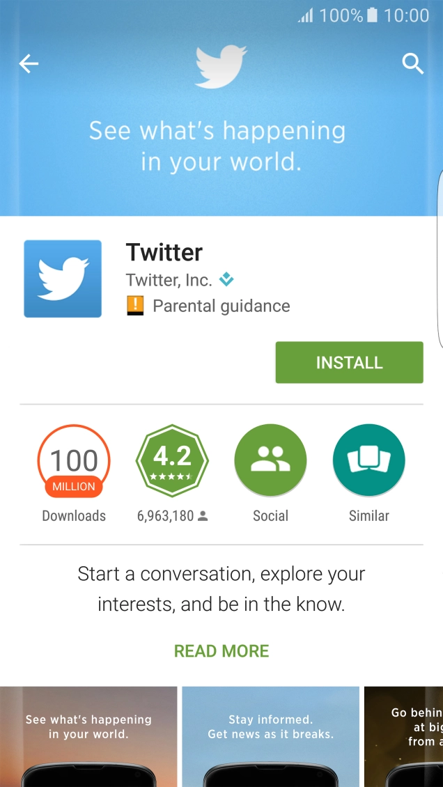 Press INSTALL and wait while Twitter is installed. Press INSTALL and wait while Twitter is installed.