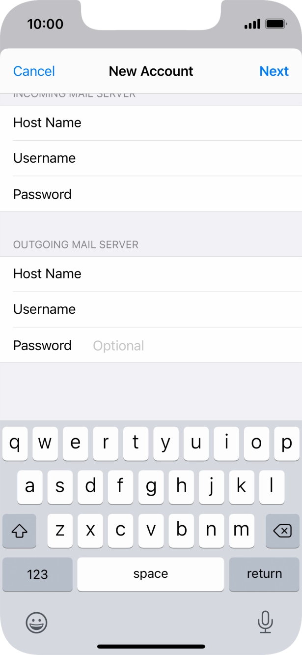Press Password and key in the password for your email account. Press Password and key in the password for your email account.
