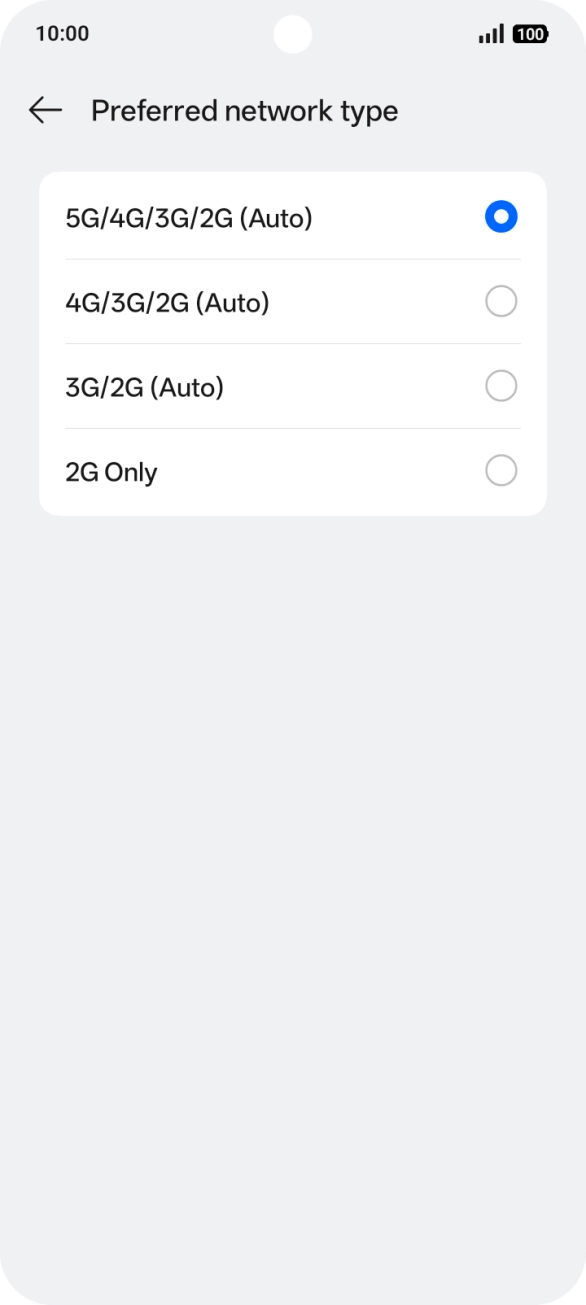 Press the required network mode. Press the required network mode.