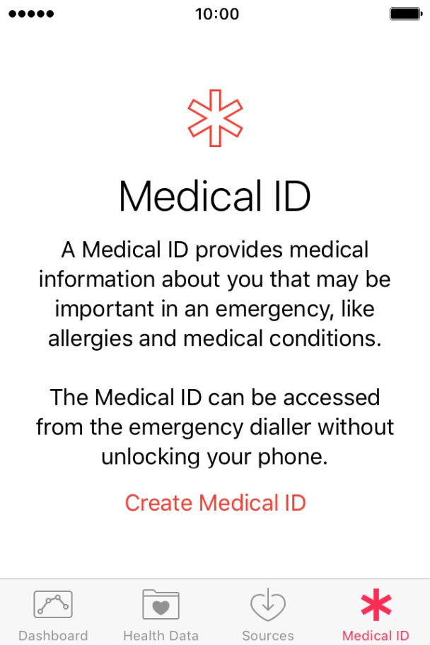 Press Create Medical ID. Press Create Medical ID.