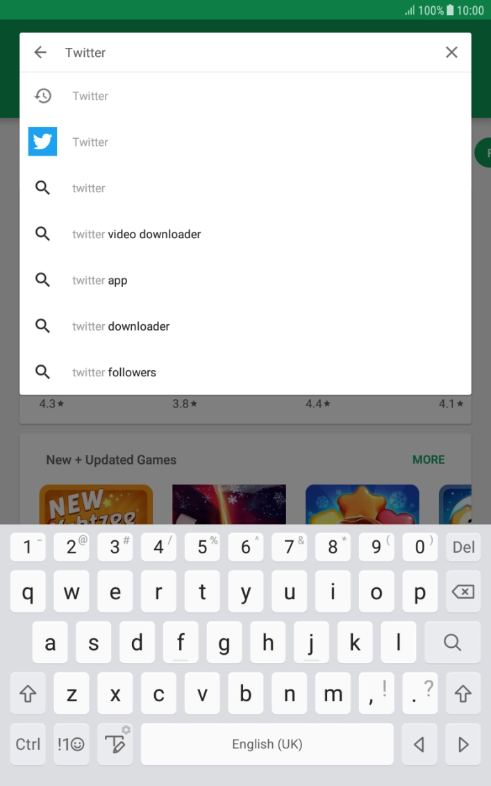 Key in Twitter and press the search icon. Key in Twitter and press the search icon.