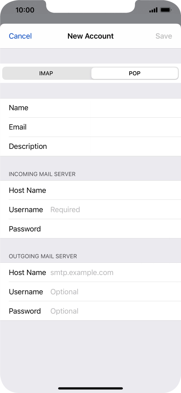 Press Username and key in the username for your email account. Press Username and key in the username for your email account.