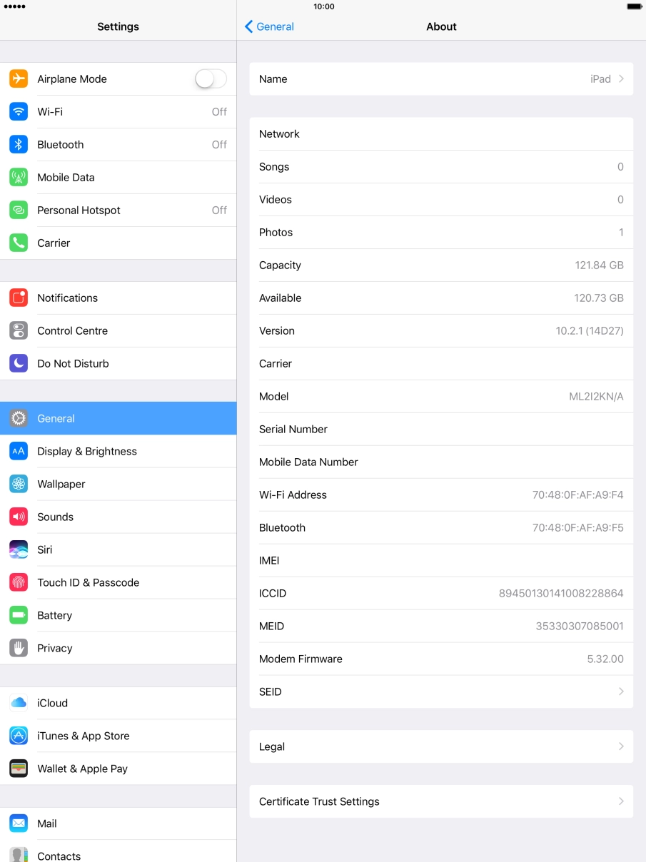 Your tablet's software version is displayed next to Version. Your tablet's software version is displayed next to Version.