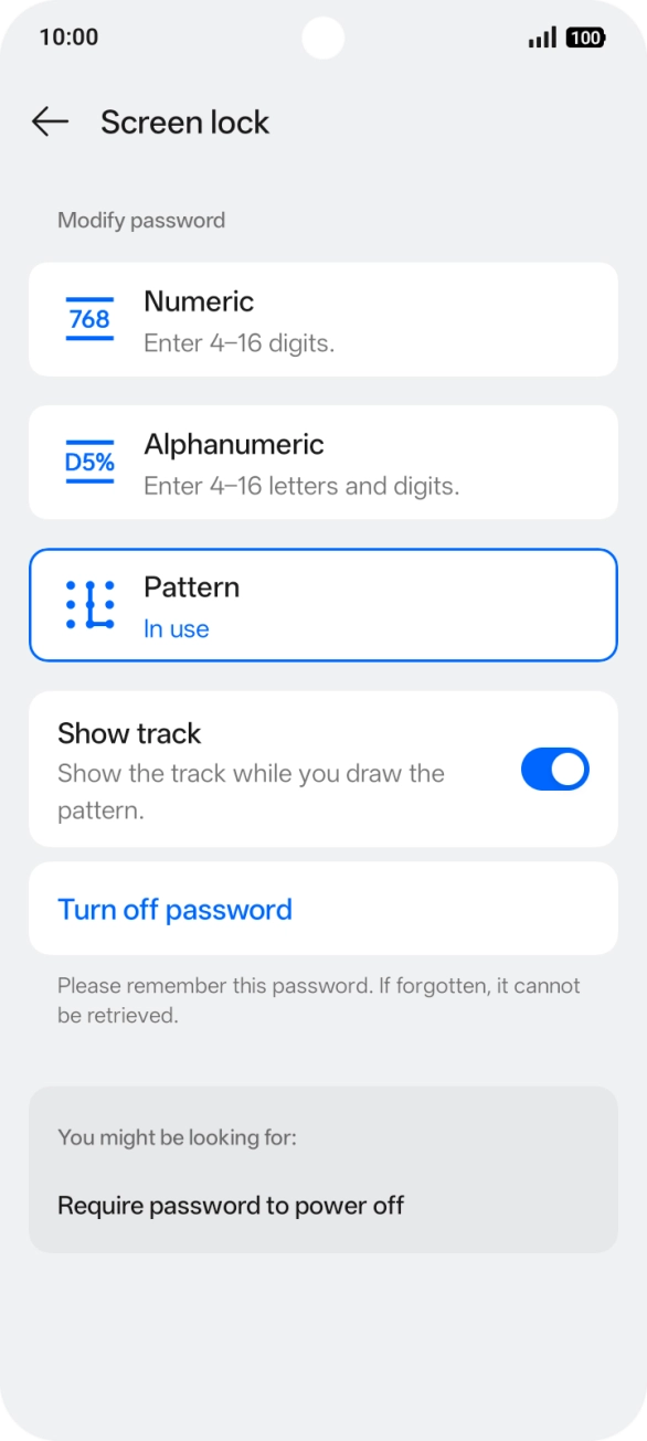 Press Turn off password. Press Turn off password.