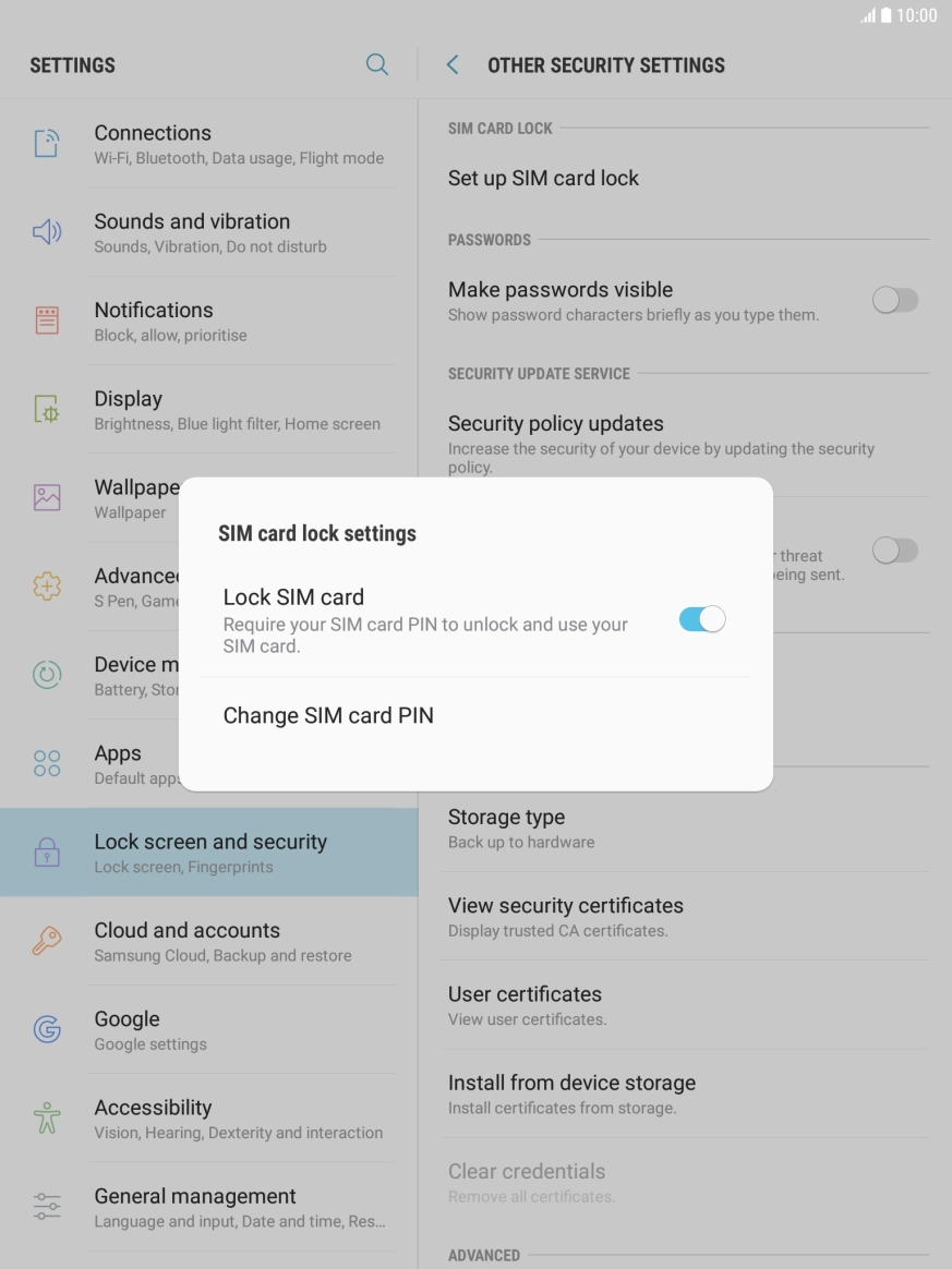 Press Change SIM card PIN. Press Change SIM card PIN.